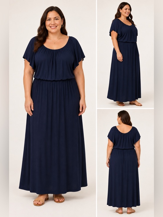 Sweet Lovely By Jen Dresses & Skirts - Sweet Lovely by Jen Navy Blue Maxi Dress 1XL Flutter Sleeve Stretch Boho